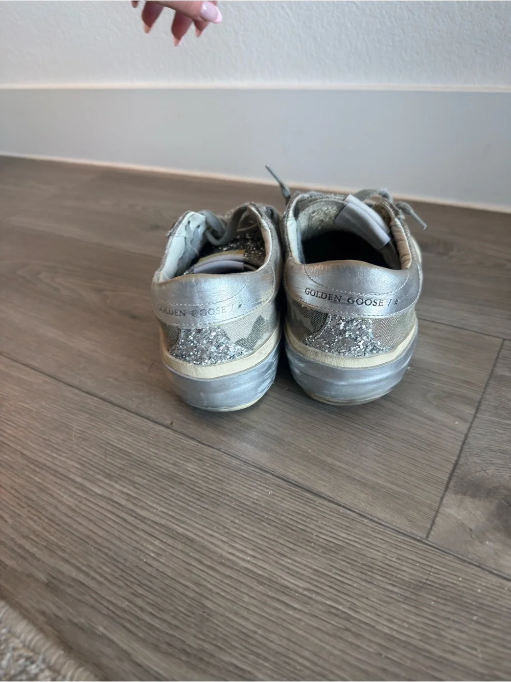 Golden Goose Silver Glitter Star-Accent Platform Sneakers